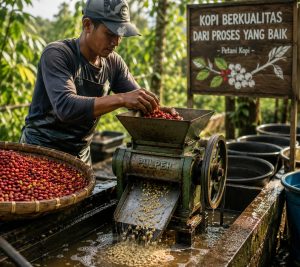cara mengupas kulit kopi basah